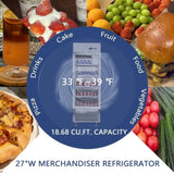 27"W Commercial Refrigerator Single Glass Door Stainless Steel Display Refrigerator 18.68 Cu.ft. N818P191850S