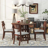 ZUN 5-Piece Retro Dining Set with 1 Round Dining Table and 4 Upholstered Chairs with Rattan Backrests 07741581