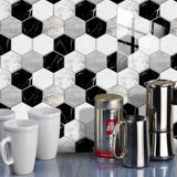 48 Pcs Black And White Marble Wall Stickers Mosaic Hexagon Peel And Stick Backsplash PVC Glossy Self 76827361
