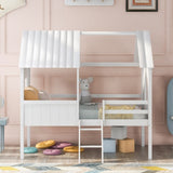 Twin Size Low Loft Wood House Bed with Two Side Windows 85997368