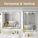 40x32" Black Eco-Friendly Silver MirrorDual LED Light StripsFront and Back Lighting T3177P320576