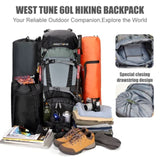60L Outdoor hiking backpack with internal frame, including rain cover, grey Amazon 48307401