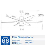 ZUN 66" Vintage Ceiling Fan Lighting with Brown Blades in Integrated LED 37764627