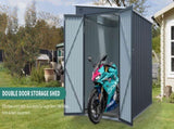 6x8FT Galvanized Steel Outdoor Storage Shed with Lockable Double Doors, Metal Lean to Shed with Free W2556P295413