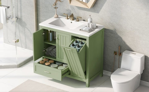 ZUN 36" Bathroom Vanity with Sink, One Cabinet with Two doors and One Big Drawer and One Flip Drawer, N725P170587F