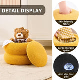 Storage Ottoman, Round Teddy Velvet Footrest with Tray, Macaron-Shaped Stool, Modern Side Table, 72119708
