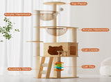 59" Modern Cat Tower, Wood Cat Tree Tower for Indoor Cats, Cat Treewith Sisal-Covered Scratching W3101P383595