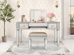 ZUN Mirrored Vanities Desk with Drawers, Bedroom Makeup Vanity Table Set with Mirror and Stool, Flip Up W2170140324