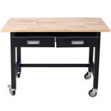 ZUN 48in Work Bench, Workbench with Drawer Storage, Heavy Duty Bamboo Wood Work Table with Wheels for W46560406