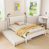 Queen Size Wooden Storage Platform Bed, with 2 Big Drawers, T-XL Size Trundle, White 32072056