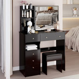 37" Middle Size Left Drawer Desktop Vanity Table Cushioned Stool, Extra Large Right sliding W3258P293195