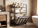 BlackRustic Brown Tilt-Out Laundry Hamper, MetalEngineered Wood with Shelves & 4 S-Hooks 20089537
