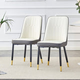 ZUN A modern dining chair with a white dark gray dual tone PU leather backrest and black metal legs, W1151P147207