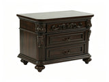 3 Drawer Nightstand Solid Wood Frame Traditional Bedside Table with Carved Details, Dark Cherry B2770P509790
