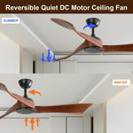 ZUN 52 Inch Indoor Modern Ceiling Fan No Light 6 Speed Remote 3 Solid Wood Blade Reversible DC Motor For W934106080