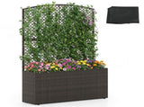 58" Brown PE Rattan Raised Garden Bed with Trellis Adjustable Foot Pads Outdoor Planter Box 69776935