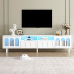 ZUN ON-TREND Cream Style TV Stand LED Light Strip for TVs Up to 80'', Graceful Entertainment Center N721P180476K