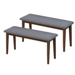 ZUN 2PCS Upholstered Benches Retro Upholstered Bench Solid Rubber Wood for Kitchen Dining Room Grey and W69177437