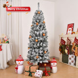 ZUN 6 FT Snow Flocked Hinged Tree, Artificial Pencil Tree, Unlit Artificial 08941158