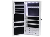 Non Full Mirror Wooden Wall Mounted 4-Layer Shelf 6 Drawers 8 Blue LED Light Jewelry Storage Mirror 29202474