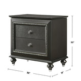Solid Rubberwood Nightstand with 2 Drawers in Metallic Gray Finish B016P261446