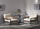 Single Iron Frame Chair Soft Cover Beige Brown Honeycomb Leather Armrest Frame Indoor Leisure Chair 76471103