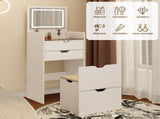 Dressing Table and Stool, 3-in-1 Multifunctional Dressing Table Set, Featuring Three-color Lighting W5252P447369