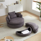 52' Swivel Accent Barrel Modern Grey Sofa Lounge Club Big Round Chair with Storage Ottoman chenille W834P150046