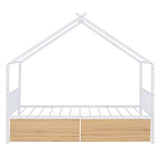 ZUN Twin Size Metal House Bed with Two Drawers, White MF323483AAK