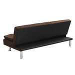 ZUN Sofa Bed with Armrest two holders WOOD FRAME, STAINLESS LEG, FUTON BROWN PVC W2297P164939