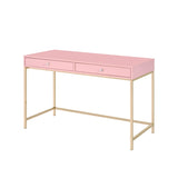 ZUN Pink High Gloss and Gold 2-drawer Writing Desk B062P184535