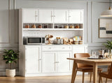Pantry Cabinet 73" with Charging Station, 55" Wide Kitchen Pantry with Microwave Stand, White 90098810