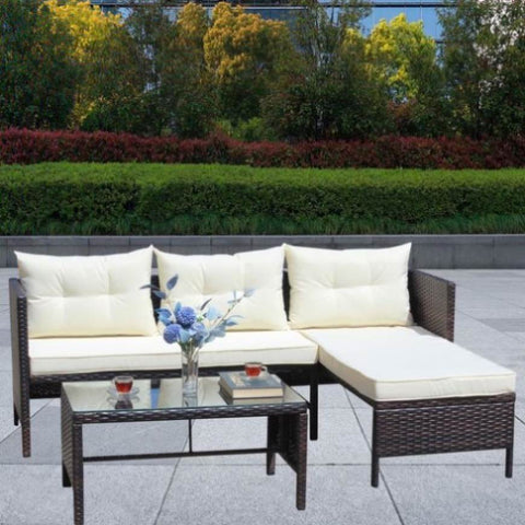 ZUN Outdoor patio Furniture sets 3 piece Conversation set wicker Ratten Sectional Sofa With Seat W209P162639