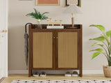 42.5" Tall Rattan Shoe Cabinet with Doors, 6-Tier Wooden Freestanding Shoe Storage Organizer with 98014066