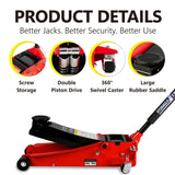 Floor Jack, 3.5 Ton Low Profile Floor Jack, Heavy-Duty Steel Racing Floor Jack with dual Piston W1239115449