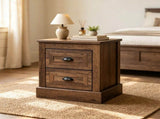 Farmhouse Nightstand with 2 Storage Drawers, Vintage Wooden Bedside Table with Non-Slip Foot Pads, 15894813