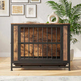 Dog Crate Furniture, Wooden Dog Crate Table, 32.8" Dog Kennel with 2 Slidings and Thick Iron W840P203066