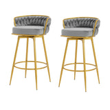 ZUN Swivel Counter Height Bar Stools Set of 2,31.5"Bar Height Stools with Hand-Woven Backrest & Gold N762P216979E