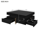 ZUN Modern High Gloss Coffee Table with 4 Drawers, Multi-Storage Square Cocktail Tea Table with Wood 35371477