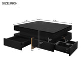 ZUN Modern High Gloss Coffee Table with 4 Drawers, Multi-Storage Square Cocktail Tea Table with Wood 35371477