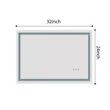 ZUN 32x24 Inch LED Bathroom Mirror with Frontlit and Backlit, Wall Mounted Vanity Mirror with Smart 77844563