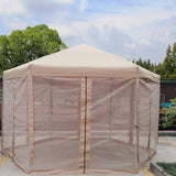 ZUN 13 Ft. W x 13 Ft. D x 9.2ft Pop-Up Gazebo Tent Outdoor Canopy Hexagonal Canopies Gazebos & Pergolas W65632229