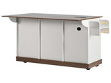 K&K 55.5" Farmhouse Kitchen Island with Drop Leaf, Kitchen Storage Island with Barn Door, Power 68516003