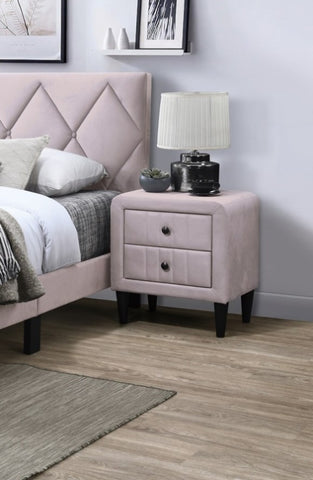 ZUN Light Pink Color Velvet Gorgeous 1pc Nightstand Bedside Table 2x Drawers Bedroom Furniture Sleek B011P190169