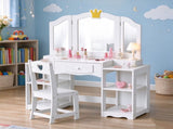 Kids Vanity with Storage, Kids Vanity Table and Chair Set with Tri-Fold Mirror, Extra-Wide Kids 81344517