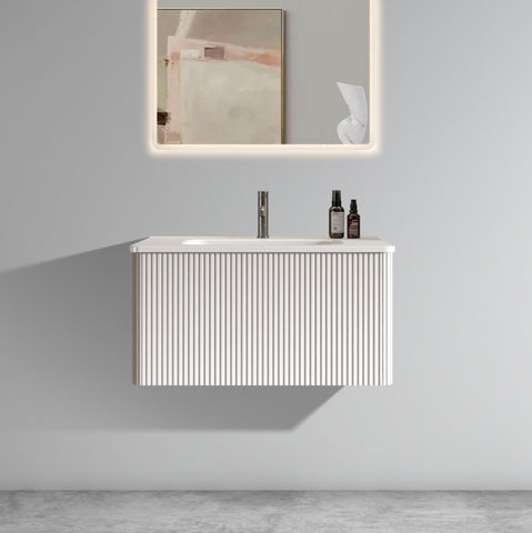 ZUN U060-Etna30W-301 Etna 30" Striped Soft White Bathroom Vanity with White Ceramic Sink, Wall Mounted W1865P164730