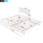 ZUN Full Size Platform Bed with Adjustable Trundle,White 67335800