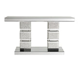 Mirrored Console Table with Crushed Diamond Inlay,Silver Mirrored Entryway Table,Modern Accent W1005P565131