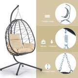 ZUN Egg Chair with Stand Indoor Outdoor Swing Chair Patio Wicker Hanging Egg Chair Hanging Basket Chair W87433841