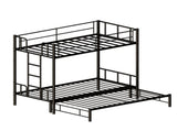 Twin Size Metal Pull-Out Bunk Bed with Guardrail and Built-In Ladder, Space-Saving Convertible Frame W1671P459794